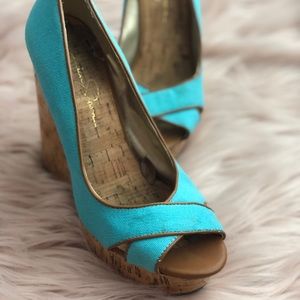 Teal Jessica Simpson Wedges